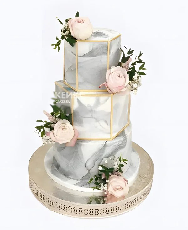 Эксклюзивный мраморный торт с розами Фото