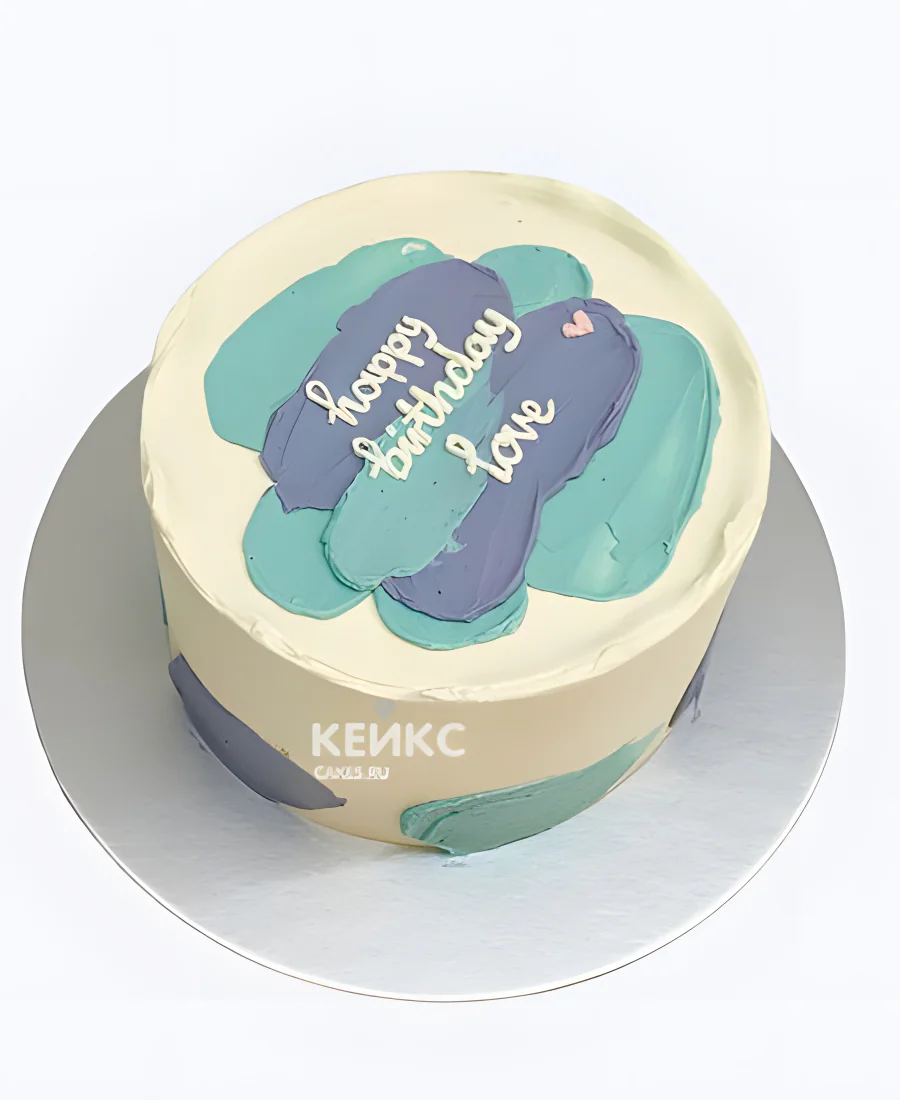 Эстетичный бенто-торт для девочки с голубыми и лавандовыми мазками Фото