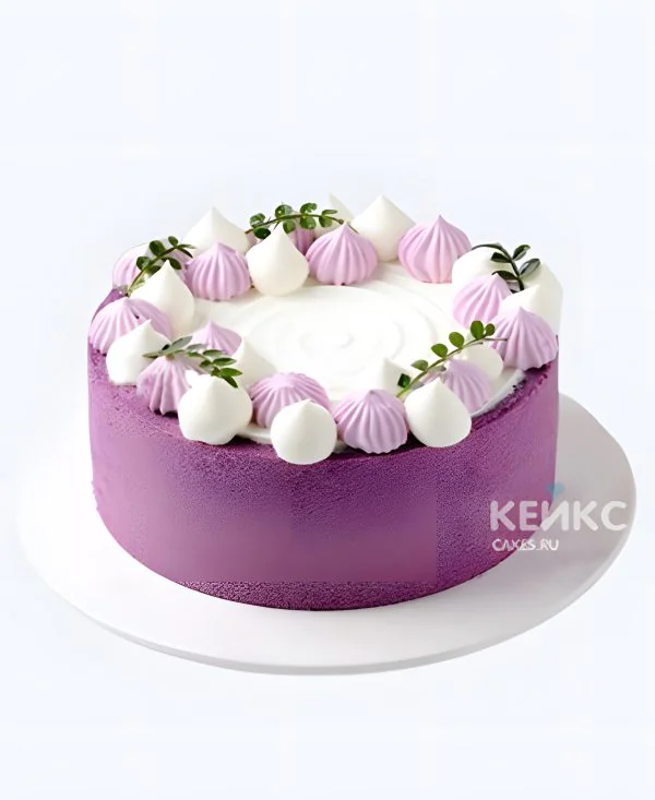 Фиолетовый торт с зефирками и веточками Фото
