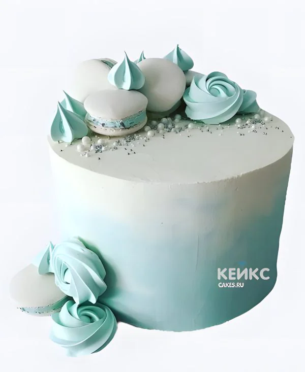 Голубой торт для мальчика без мастики с макарунс Голубой торт для мальчика без мастики с макарунс Фото