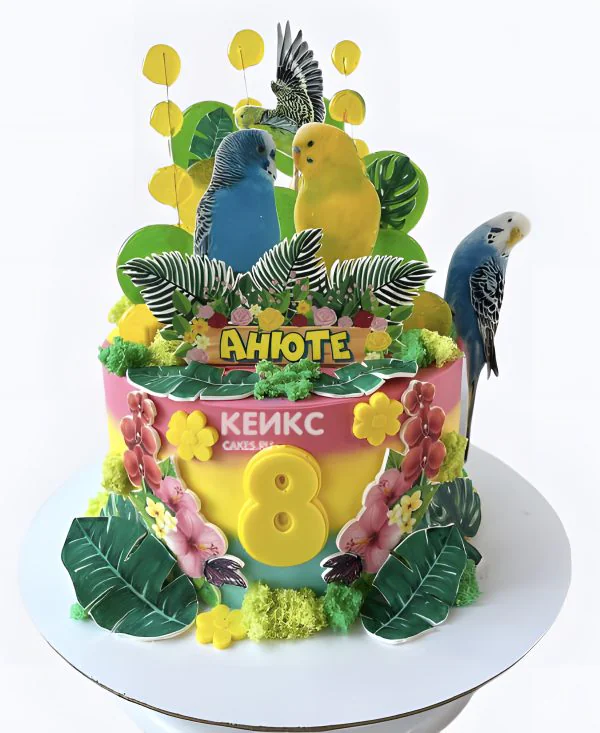Яркий торт с попугаями для девочки Яркий торт с попугаями для девочки Фото