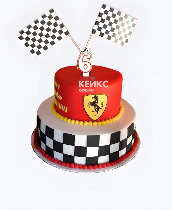 Яркий торт гонки с флагом и эмблемой Яркий торт гонки с флагом и эмблемой Фото
