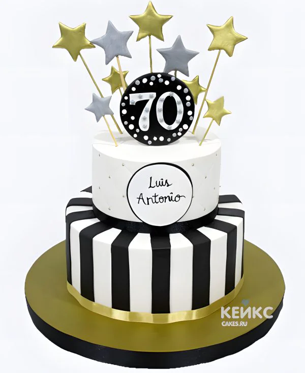 Яркий торт мужчине на 70 лет с цифрой и звездами Фото