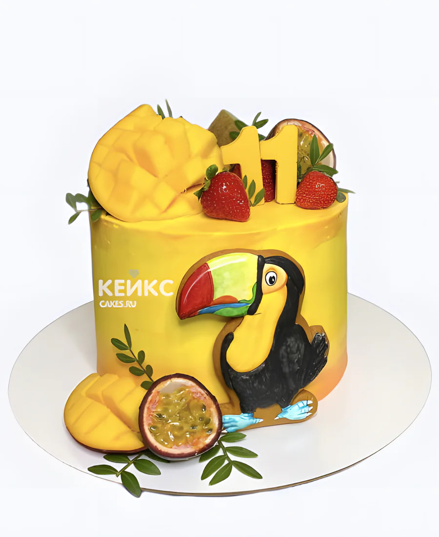 Яркий желтый торт с попугаем Яркий желтый торт с попугаем Фото