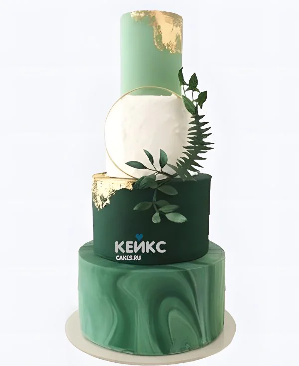 Изумрудный торт с золотой отделкой и веточкой Изумрудный торт с золотой отделкой и веточкой Фото