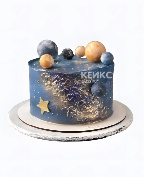 Космический торт из крема с планетами Космический торт из крема с планетами Фото