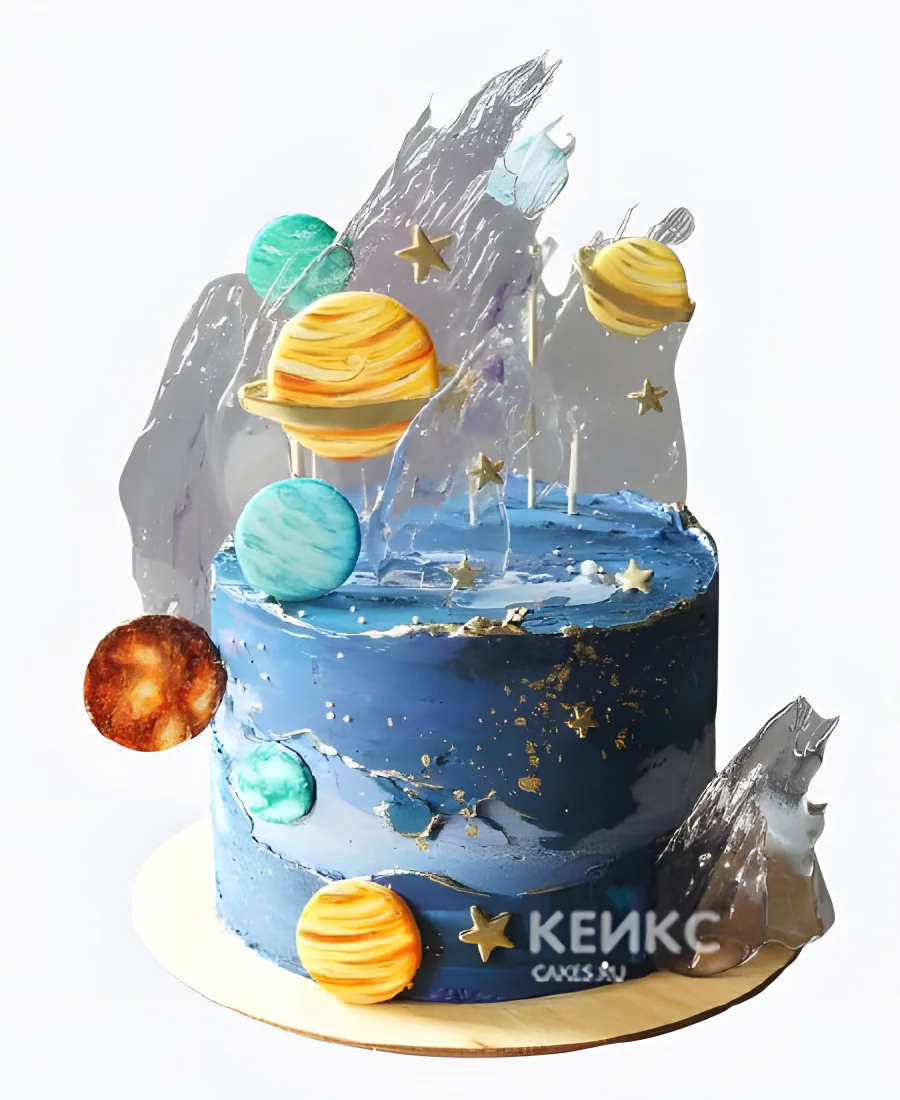 Космический торт с планетами и леденцами Космический торт с планетами и леденцами Фото