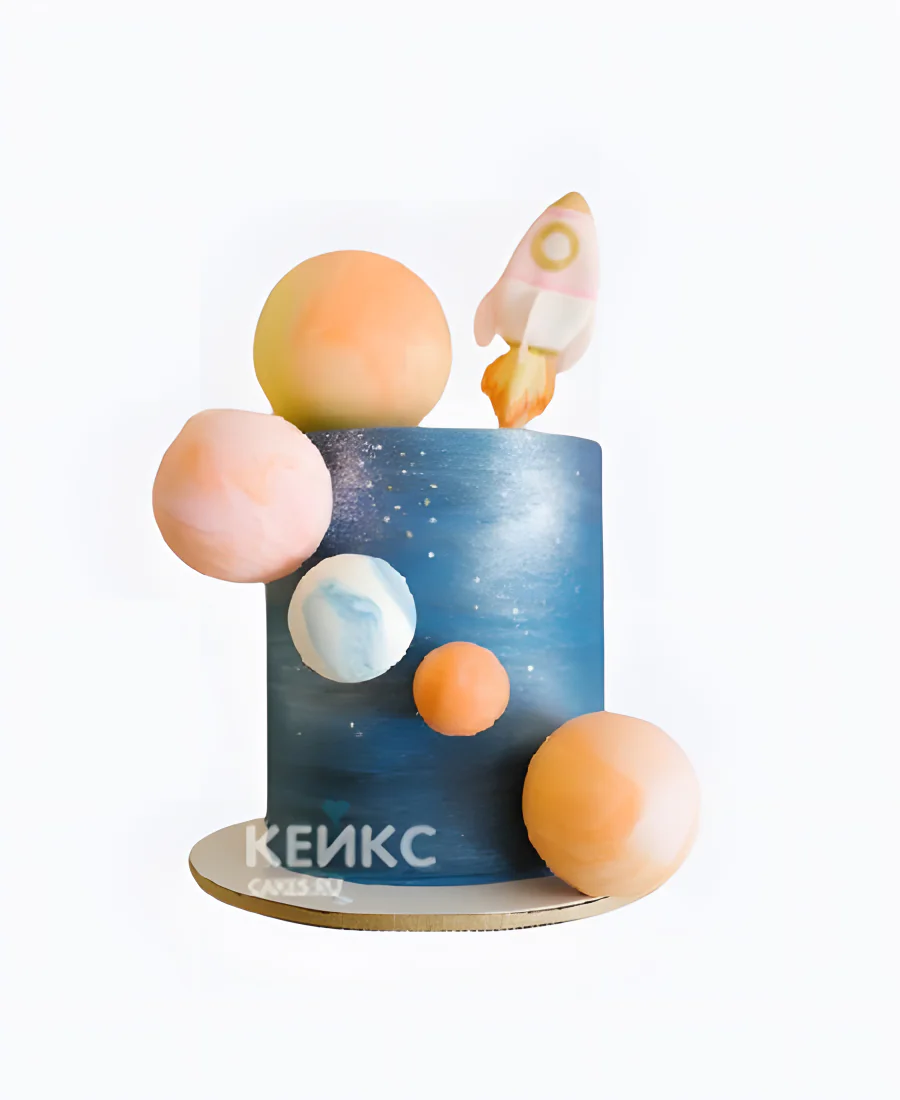 Космический торт с ракетой и планетами Космический торт с ракетой и планетами Фото
