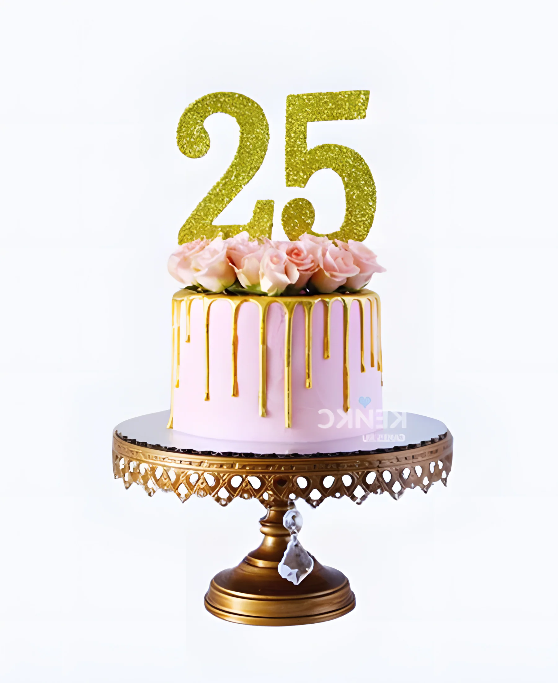 Красивый розовый золотой торт с цветами Фото