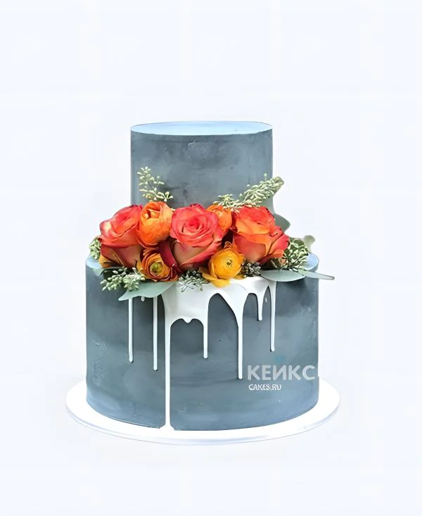 Красивый торт на 70 лет с живыми розами Фото