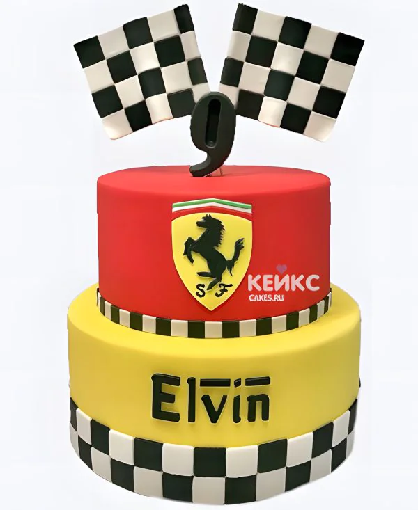 Красно желтый торт гонки с эмблемой ламборгини Красно желтый торт гонки с эмблемой ламборгини Фото