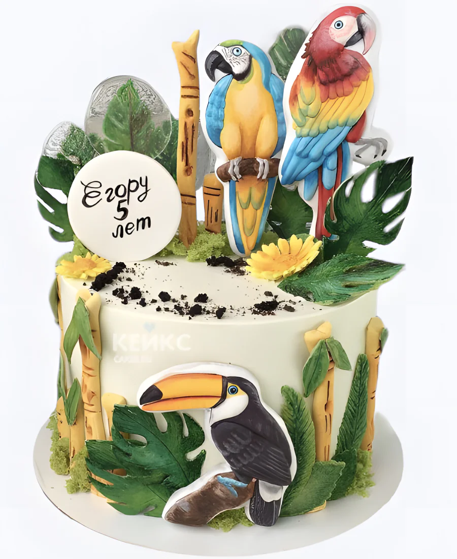 Красочный торт с попугаем на день рождения Красочный торт с попугаем на день рождения Фото