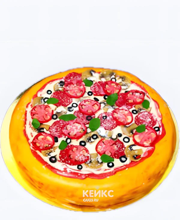 Круглый торт с пиццей из мастики Круглый торт с пиццей из мастики Фото