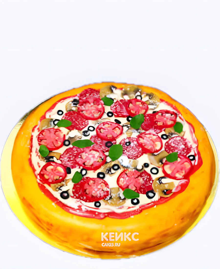 Круглый торт с пиццей из мастики Круглый торт с пиццей из мастики Фото