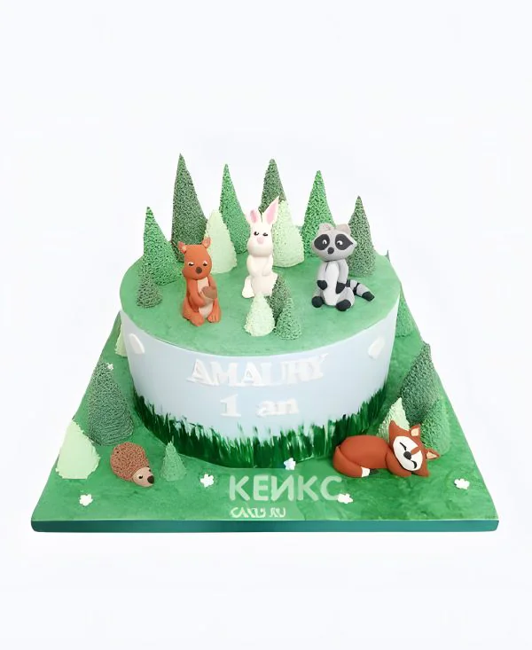 Лесной торт мальчику на годик с животными Фото