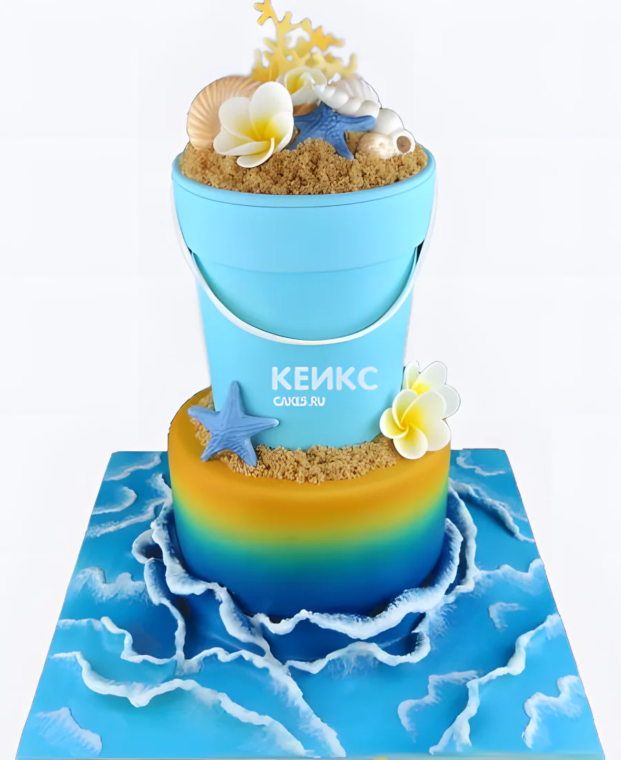 Летний морской торт с песком и ракушками Летний морской торт с песком и ракушками Фото