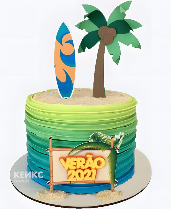 Летний торт с серфингом и пальмой Летний торт с серфингом и пальмой Фото