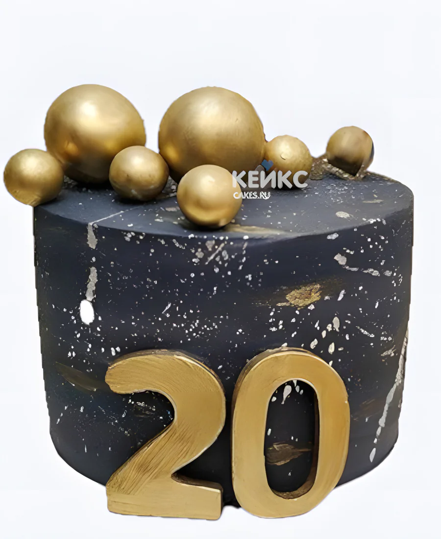 Маленький торт на 20 лет с цифрой в черном цвете Маленький торт на 20 лет с цифрой в черном цвете Фото