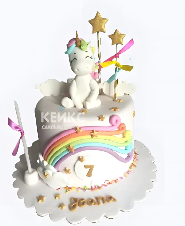 Милый торт с единорогом для девочки 7 лет Фото