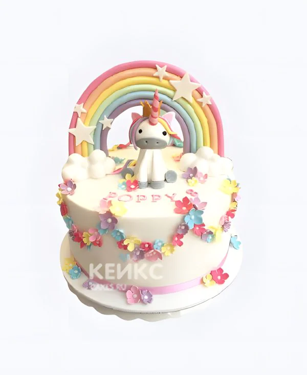 Миленький торт с единорогом и цветочками Фото