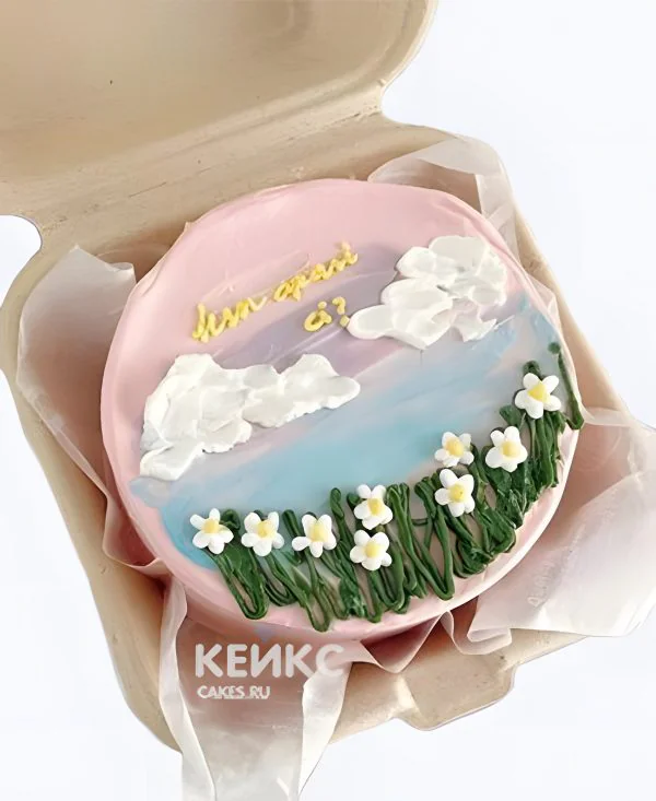 Милый бенто торт на день рождения с облаками и цветочками Милый бенто торт на день рождения с облаками и цветочками Фото