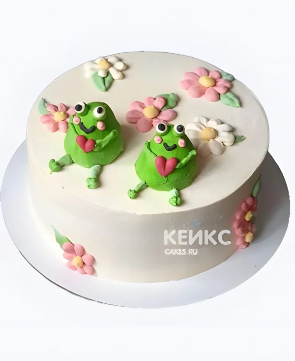 Милый детский бенто торт с лягушатами и цветочками Милый детский бенто торт с лягушатами и цветочками Фото