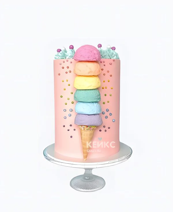 Милый торт девочке на 5 лет с мороженым Милый торт девочке на 5 лет с мороженым Фото