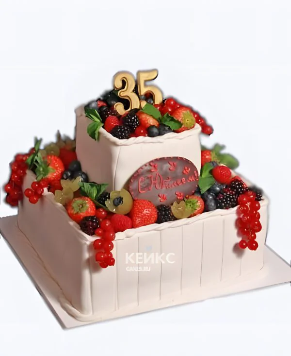 Милый торт на 35 лет с фруктами в два яруса Милый торт на 35 лет с фруктами в два яруса Фото