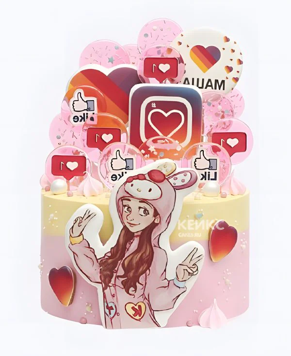 Милый торт с лайками и фотопечатью Милый торт с лайками и фотопечатью Фото