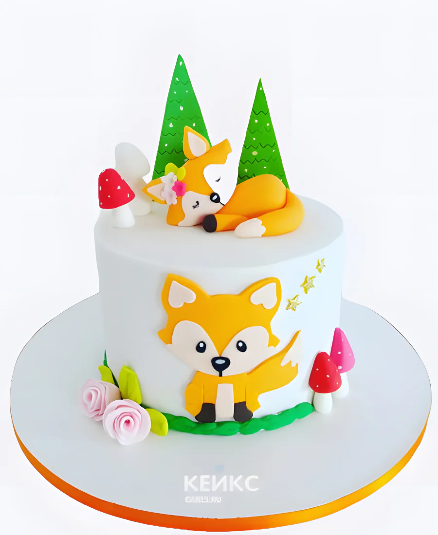 Милый торт с лисёнком Фото
