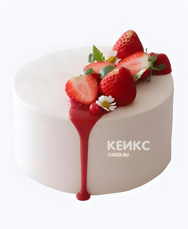 Минималистичный бенто торт с клубникой Фото