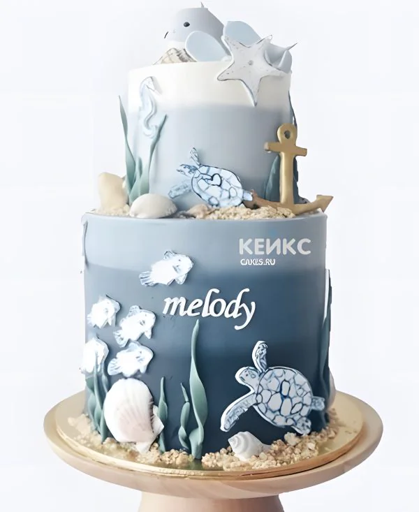 Морской торт для мальчика без мастики с якорем Морской торт для мальчика без мастики с якорем Фото