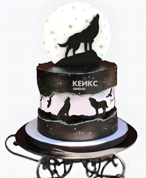 Необычный торт с волком из мастики Необычный торт с волком из мастики Фото