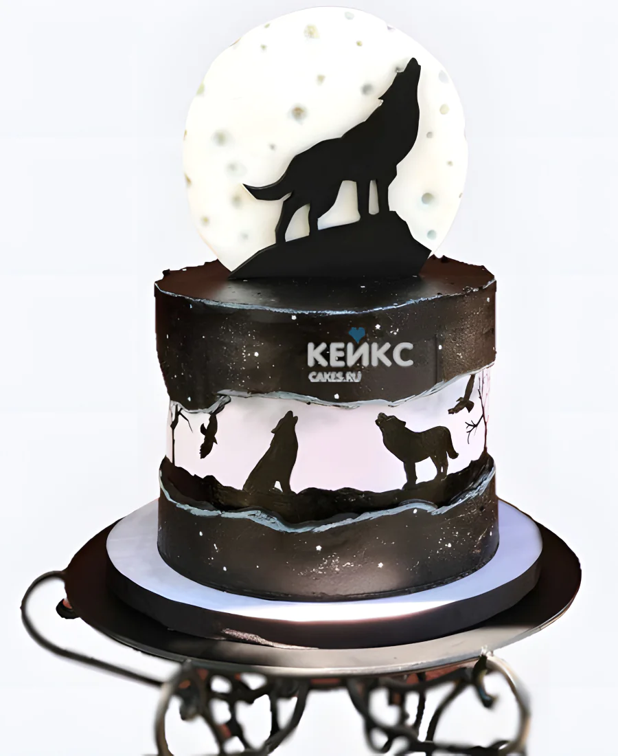 Необычный торт с волком из мастики Необычный торт с волком из мастики Фото