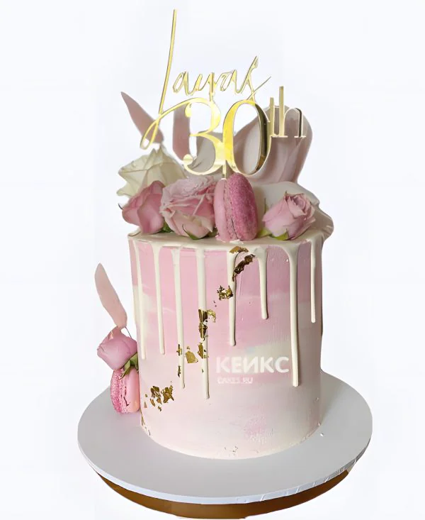 Невероятно красивый розовый торт на 30 лет Фото