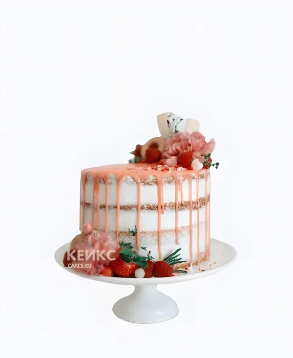 Невесомый тортик девочке на 5 лет с клубникой и подтеками Невесомый тортик девочке на 5 лет с клубникой и подтеками Фото