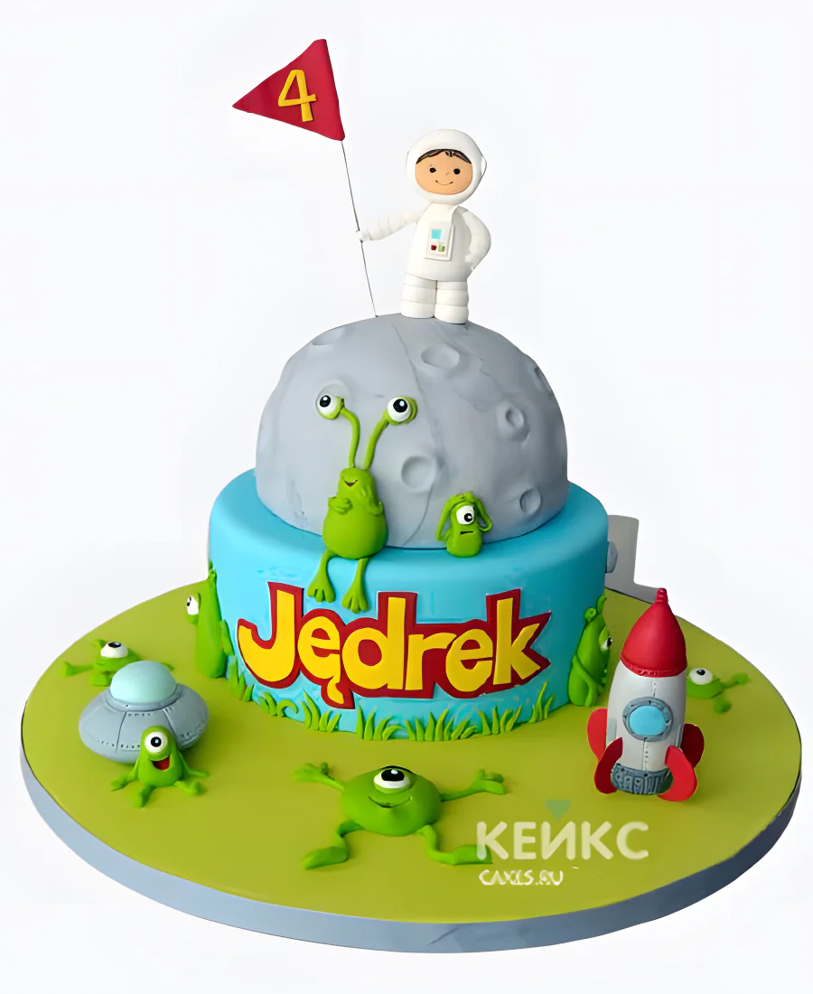 Неземной космический торт с космонавтом и пришельцами Неземной космический торт с космонавтом и пришельцами Фото