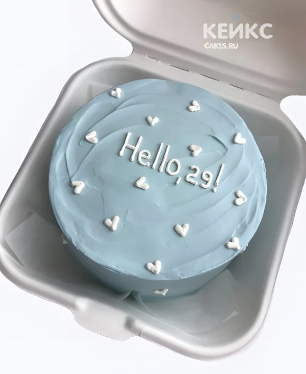 Нежно голубой бенто торт женщине с надписью Фото