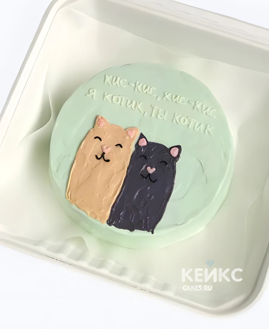 Нежный бенто торт с котиками и надписью Нежный бенто торт с котиками и надписью Фото