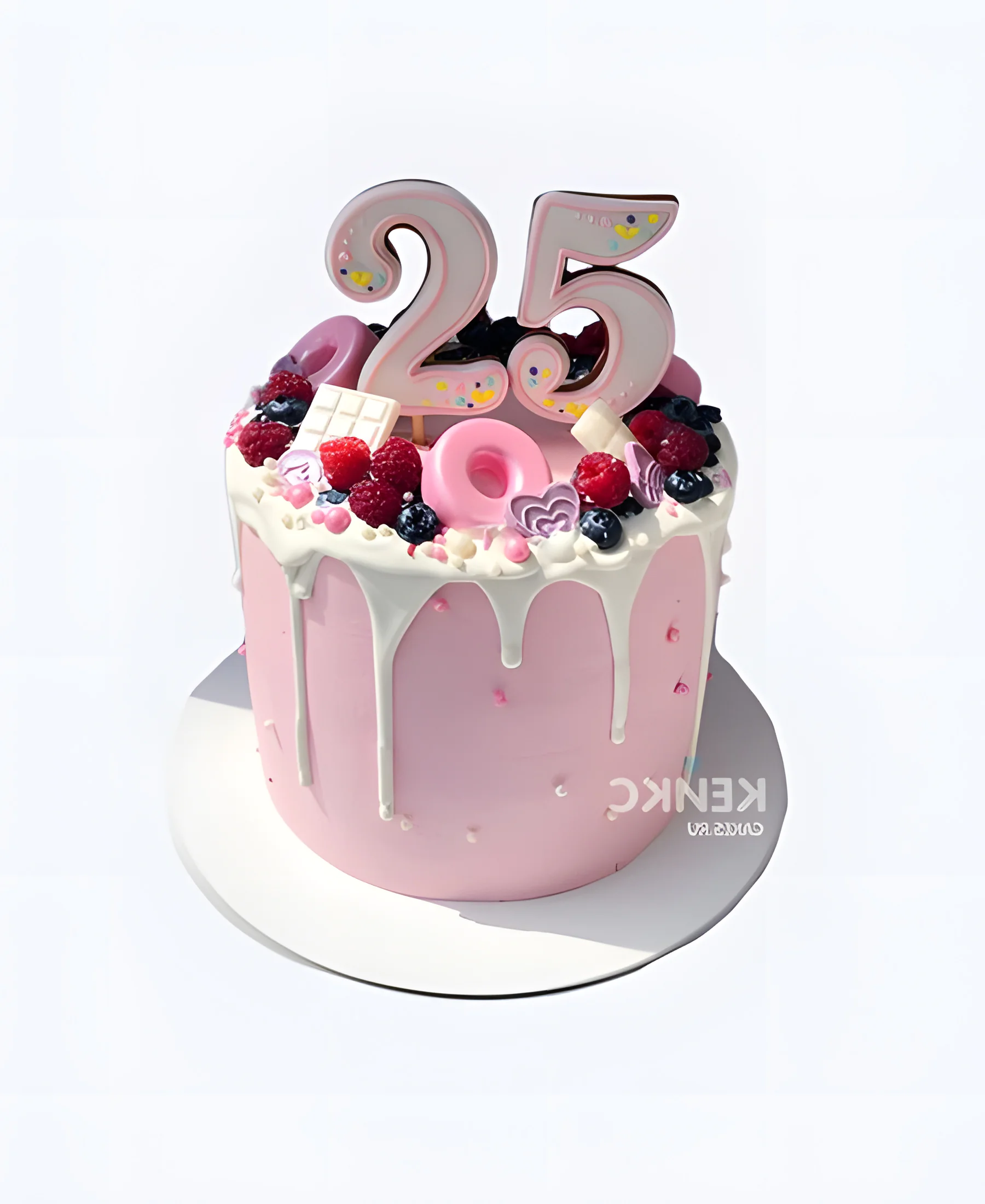 Нежный торт на 25 лет с цифрой и ягодами Фото