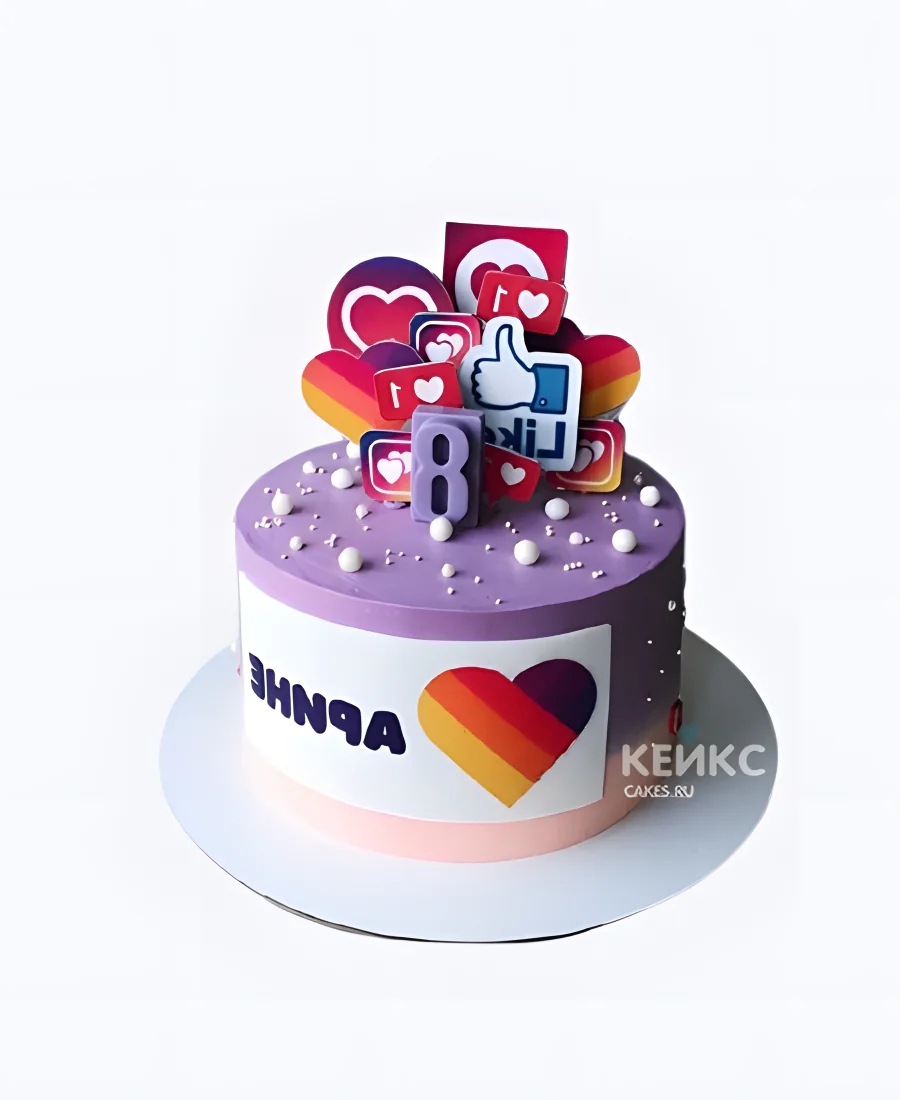 Нежный торт с лайками и цифрой Нежный торт с лайками и цифрой Фото