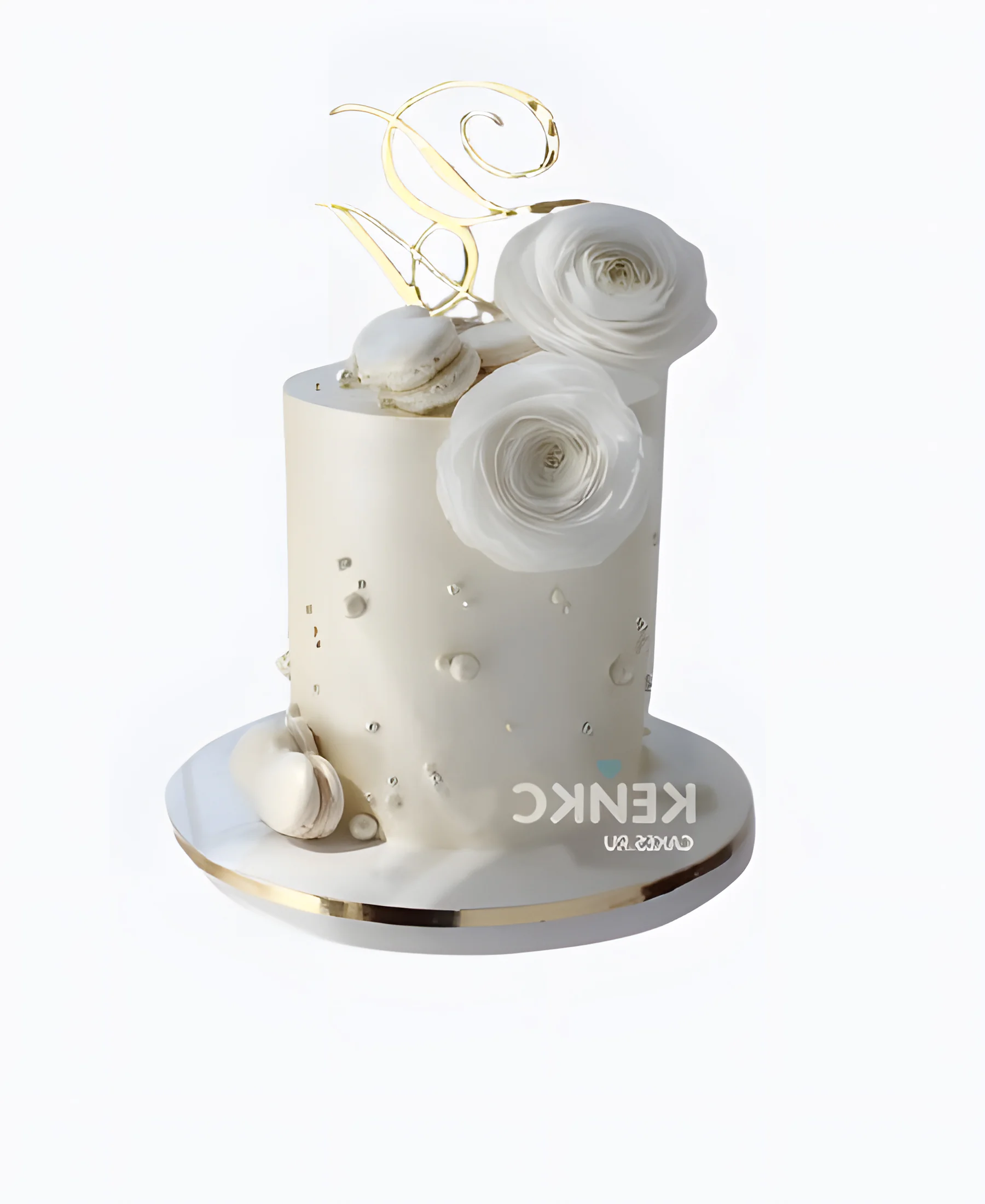 Нежный торт женщине на юбилей 30 лет с цветами и макарунсами Фото