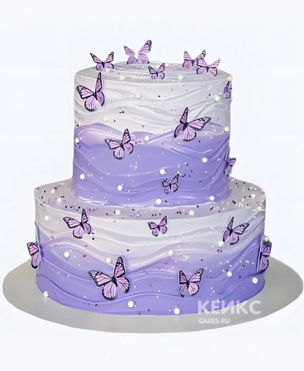 Очаровательный лавандовый торт с бабочками Фото