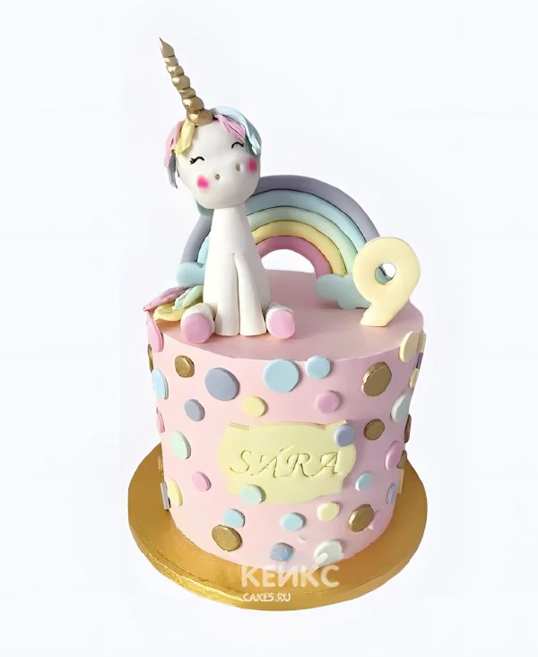 Очаровательный торт с единорогом и цифрой Фото