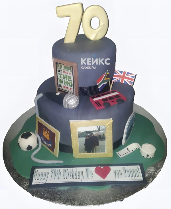 Прикольный двухъярусный торт на 70 лет Фото