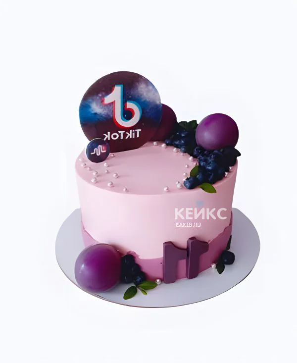 Прикольный торт девочке на 11 лет с голубикой и фотопечатью тик ток Прикольный торт девочке на 11 лет с голубикой и фотопечатью тик ток Фото