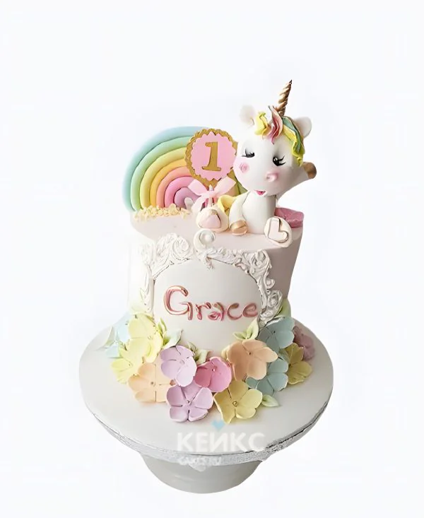 Прикольный торт девочке на годик с единорогом Фото