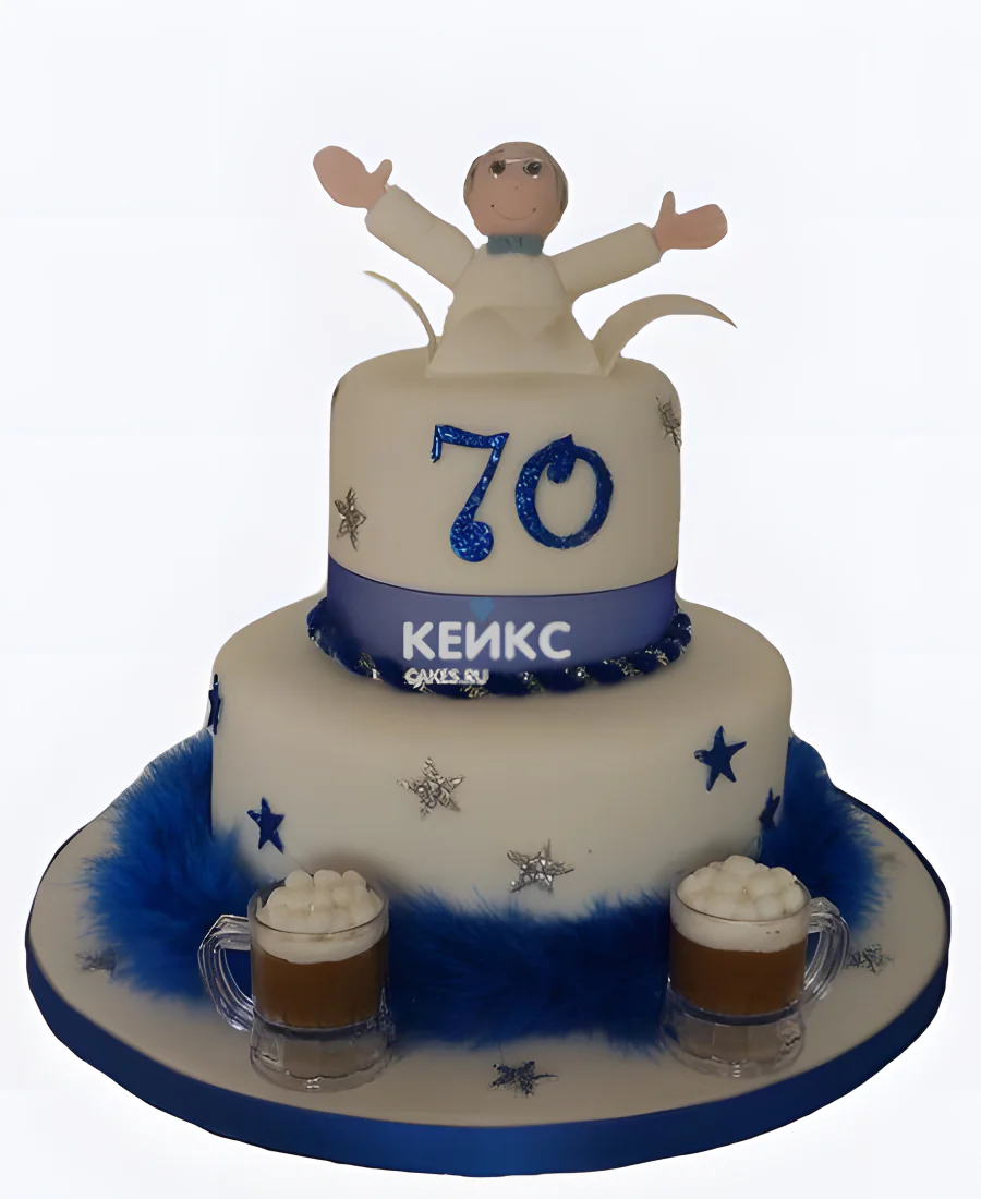 Прикольный торт мужчине на 70 лет с фигуркой человека и кружкой пива Прикольный торт мужчине на 70 лет с фигуркой человека и кружкой пива Фото