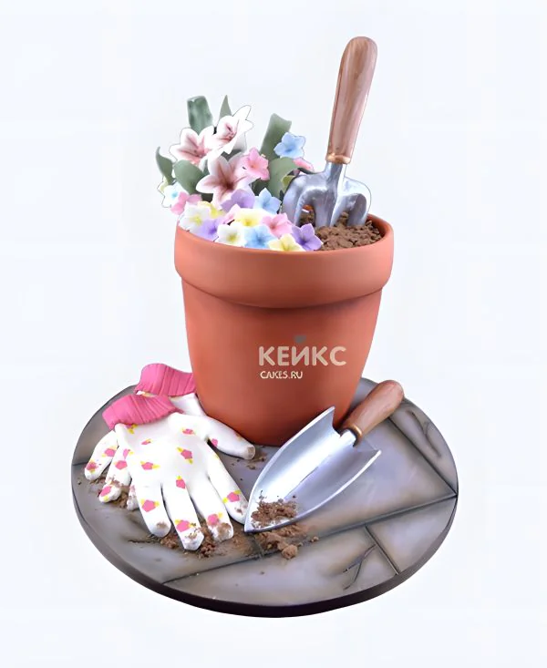 Торт для бабушки в виде горшка цветов Фото