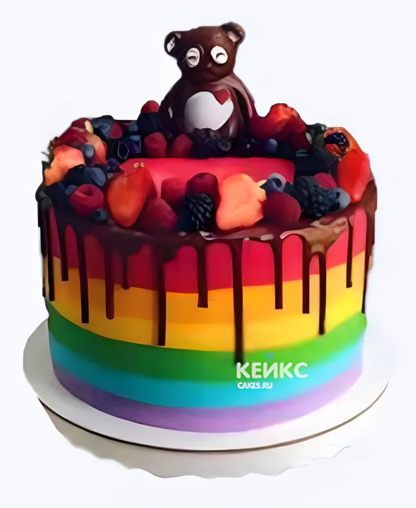 Радужный торт для мальчика без мастики с ягодами Радужный торт для мальчика без мастики с ягодами Фото